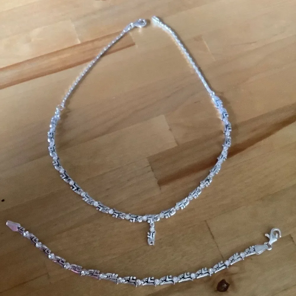 𝅺sterling SILVER 925 WHITE ZIRCON NECKLACE/BRACELET WOMAN SET​